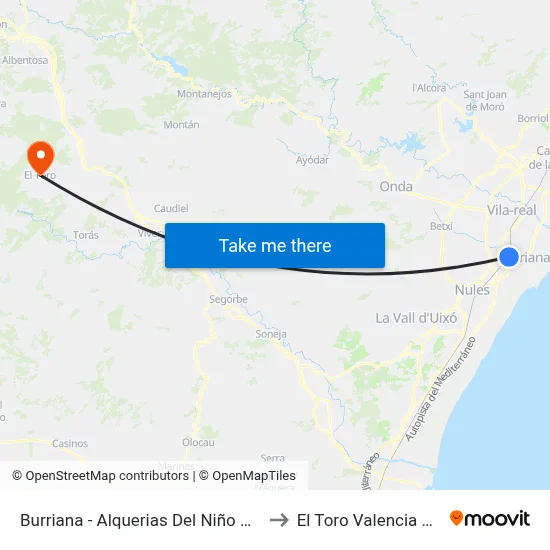 Burriana - Alquerias Del Niño Perdido to El Toro Valencia Spain map
