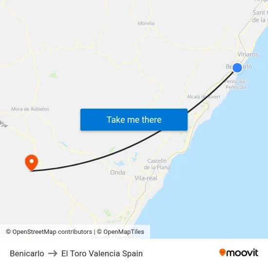 Benicarlo to El Toro Valencia Spain map