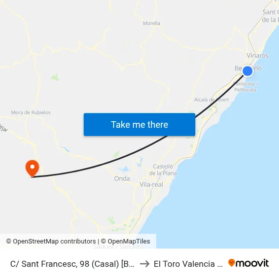 C/ Sant Francesc, 98 (Casal) [Benicarló] to El Toro Valencia Spain map