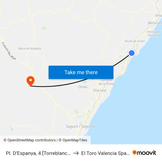 Pl. D’Espanya, 4 [Torreblanca] to El Toro Valencia Spain map