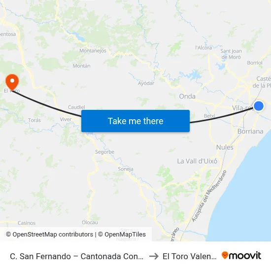 C. San Fernando – Cantonada Constitució [Almassora] to El Toro Valencia Spain map