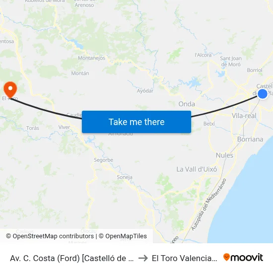 Av. C. Costa (Ford) [Castelló de La Plana] to El Toro Valencia Spain map