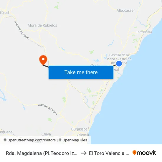 Rda. Magdalena (Pl.Teodoro Izquierdo) to El Toro Valencia Spain map