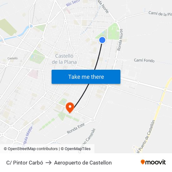 C/ Pintor Carbó to Aeropuerto de Castellon map