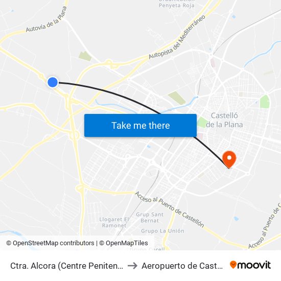 Ctra. Alcora (Centre Penitenciari) to Aeropuerto de Castellon map