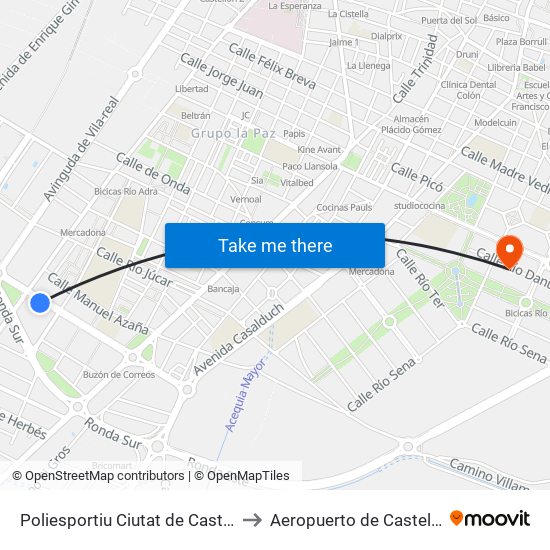 Poliesportiu Ciutat de Castelló to Aeropuerto de Castellon map