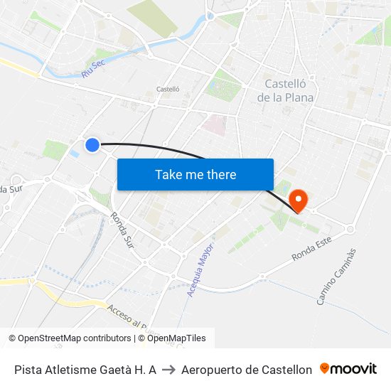 Pista Atletisme Gaetà H. A to Aeropuerto de Castellon map