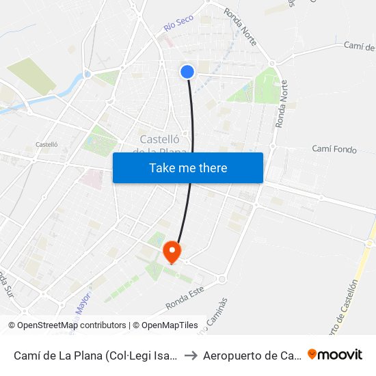 Camí de La Plana (Col·Legi Isabel Ferrer) to Aeropuerto de Castellon map