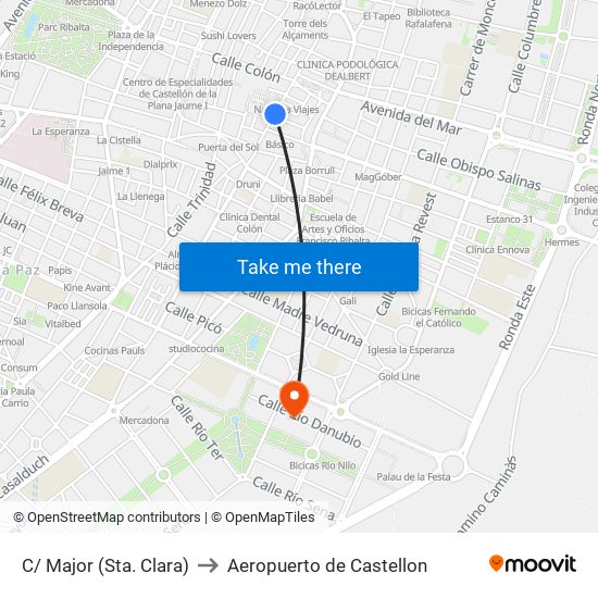 C/ Major (Sta. Clara) to Aeropuerto de Castellon map