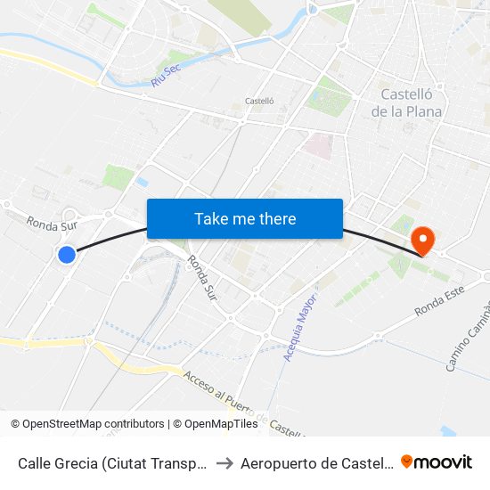 Calle Grecia (Ciutat Transport) to Aeropuerto de Castellon map