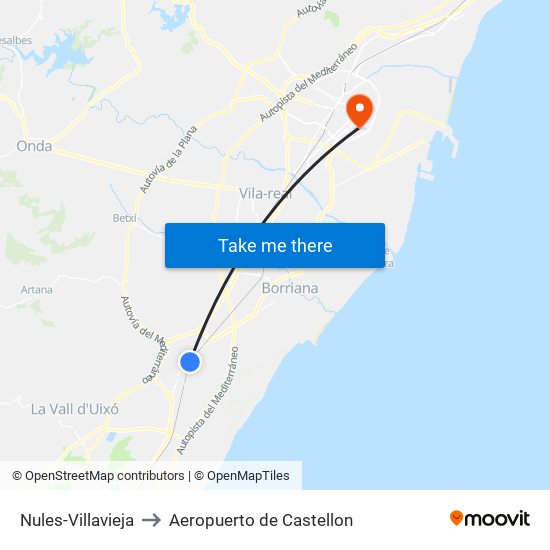 Nules-Villavieja to Aeropuerto de Castellon map
