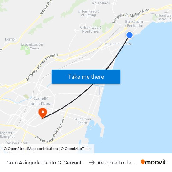 Gran Avinguda-Cantó C. Cervantes [Benicàssim] to Aeropuerto de Castellon map