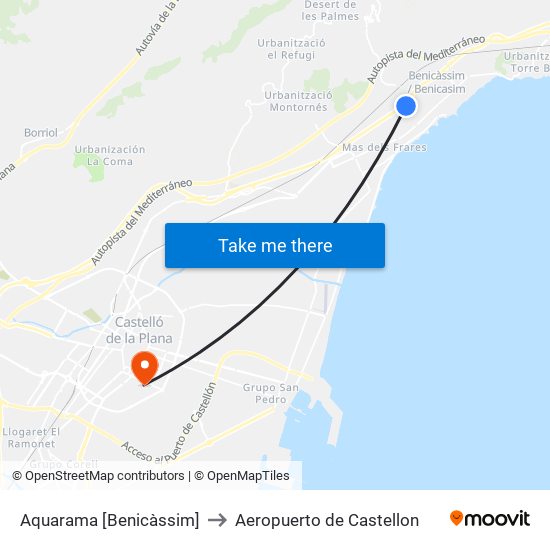 Aquarama [Benicàssim] to Aeropuerto de Castellon map