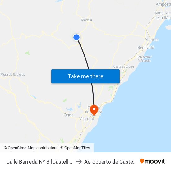 Calle Barreda Nº 3 [Castellfort] to Aeropuerto de Castellon map
