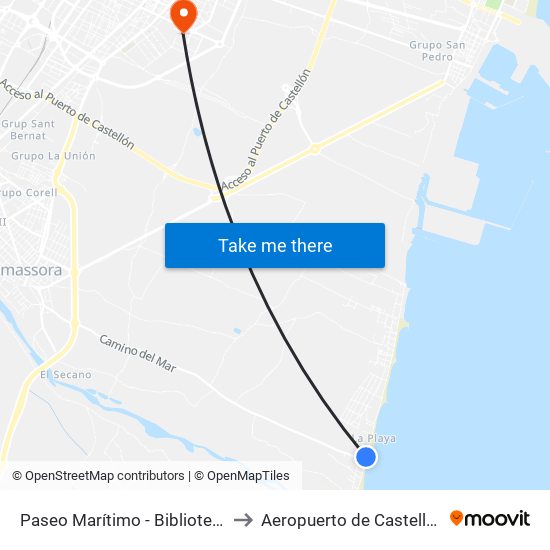 Paseo Marítimo - Biblioteca to Aeropuerto de Castellon map