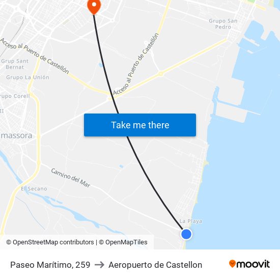 Paseo Marítimo, 259 to Aeropuerto de Castellon map