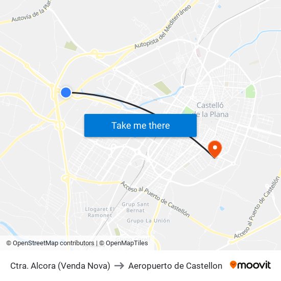 Ctra. Alcora (Venda Nova) to Aeropuerto de Castellon map