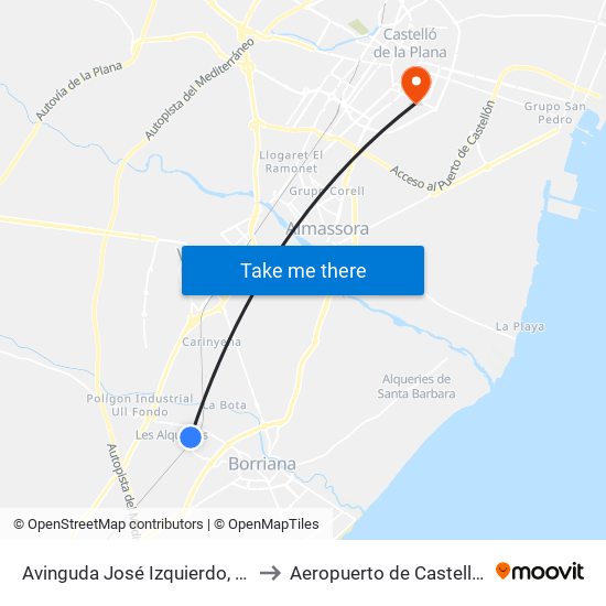 Avinguda José Izquierdo, 84 to Aeropuerto de Castellon map