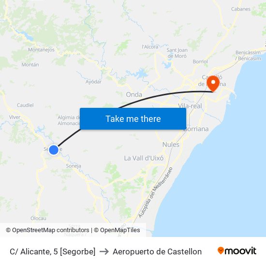 C/ Alicante, 5 [Segorbe] to Aeropuerto de Castellon map