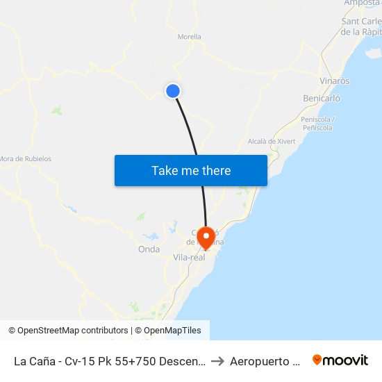 La Caña - Cv-15 Pk 55+750 Descendente [Ares Del Maestrat] to Aeropuerto de Castellon map