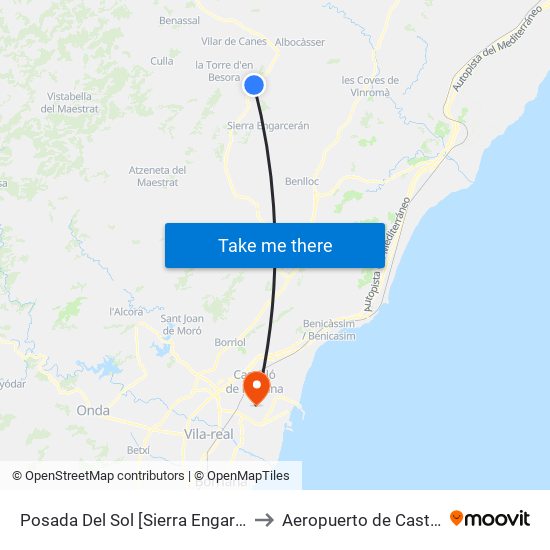 Posada Del Sol [Sierra Engarcerán] to Aeropuerto de Castellon map