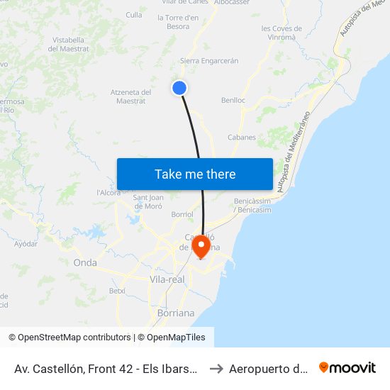Av. Castellón, Front 42 - Els Ibarsos [Sierra Engarcerán] to Aeropuerto de Castellon map