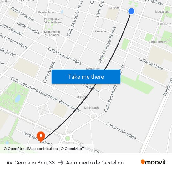 Av. Germans Bou, 33 to Aeropuerto de Castellon map