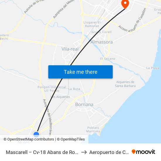 Mascarell – Cv-18 Abans de Rotonda [Nules] to Aeropuerto de Castellon map