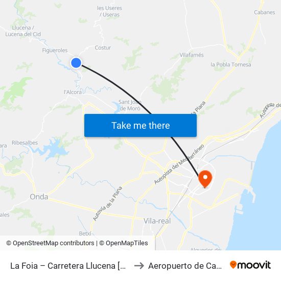 La Foia – Carretera Llucena [Alcora, L] to Aeropuerto de Castellon map