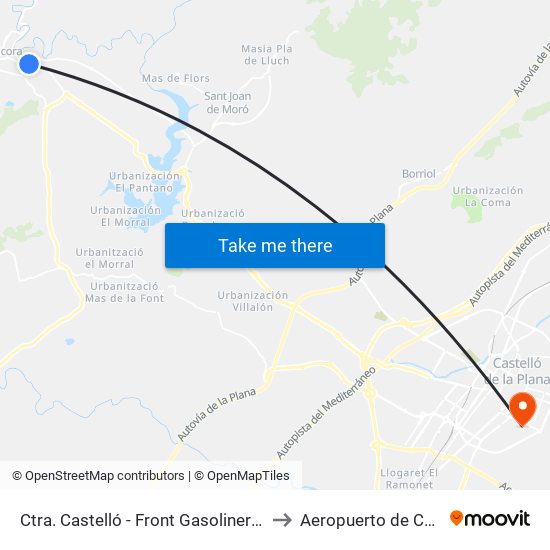 Ctra. Castelló - Front Gasolinera [Alcora, L] to Aeropuerto de Castellon map