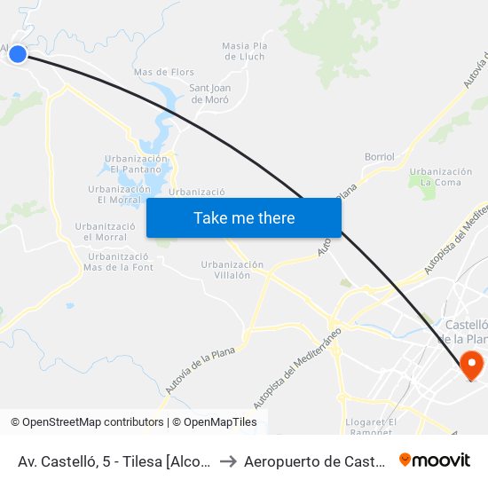 Av. Castelló, 5 - Tilesa [Alcora, L] to Aeropuerto de Castellon map