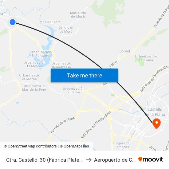 Ctra. Castelló, 30 (Fàbrica Platera) [Alcora, L] to Aeropuerto de Castellon map