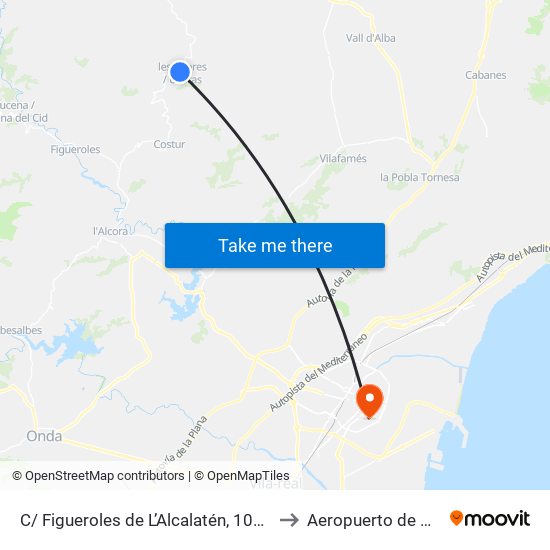 C/ Figueroles de L’Alcalatén, 109 [Useres, Les] to Aeropuerto de Castellon map