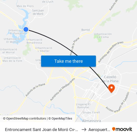 Entroncament Sant Joan de Moró Cv-16 Pk 8+800 Ascendente [Sant Joan de Moró] to Aeropuerto de Castellon map