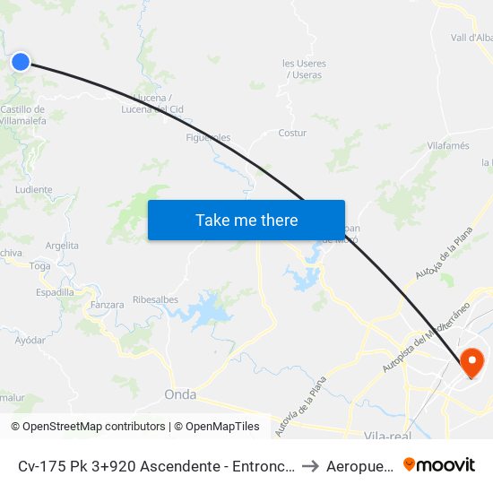 Cv-175 Pk 3+920 Ascendente - Entroncament Cv-176 - Carretera Castillo [Castillo de Villamalefa] to Aeropuerto de Castellon map