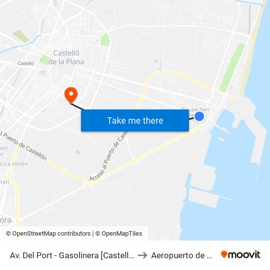 Av. Del Port - Gasolinera [Castelló de La Plana] to Aeropuerto de Castellon map