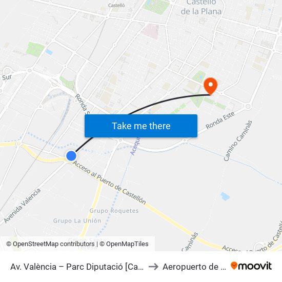 Av. València – Parc Diputació [Castelló de La Plana] to Aeropuerto de Castellon map