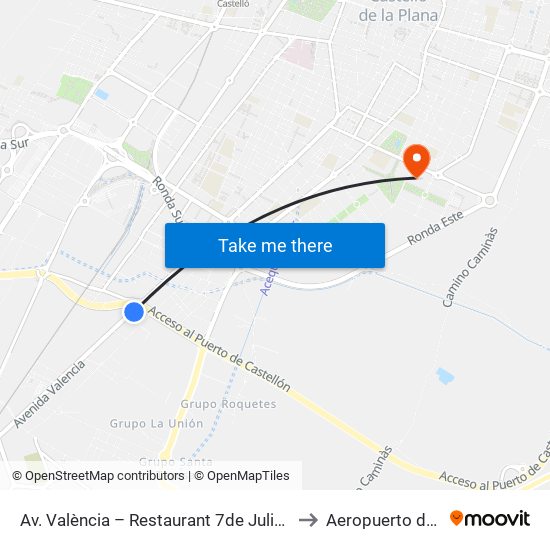 Av. València – Restaurant 7de Julio [Castelló de La Plana] to Aeropuerto de Castellon map
