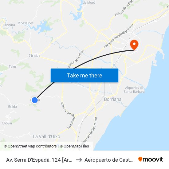 Av. Serra D’Espadà, 124 [Artana] to Aeropuerto de Castellon map