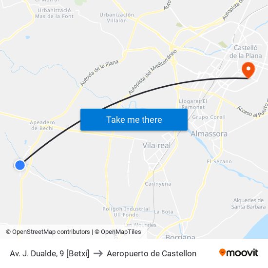 Av. J. Dualde, 9 [Betxí] to Aeropuerto de Castellon map