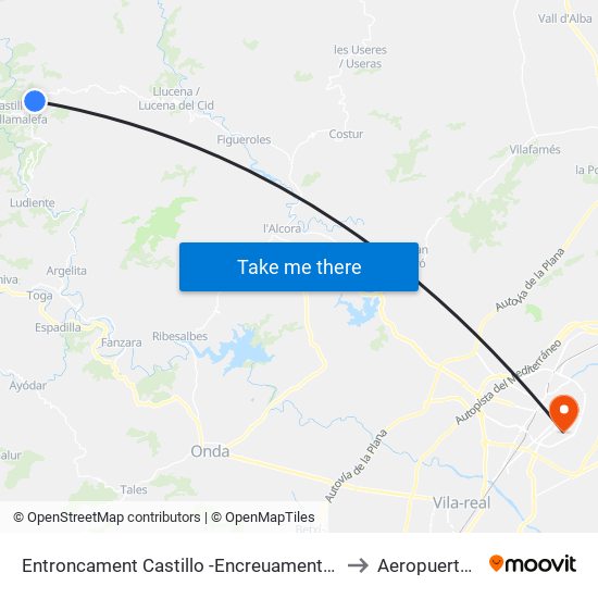 Entroncament Castillo -Encreuament Villahermosa [Castillo de Villamalefa] to Aeropuerto de Castellon map
