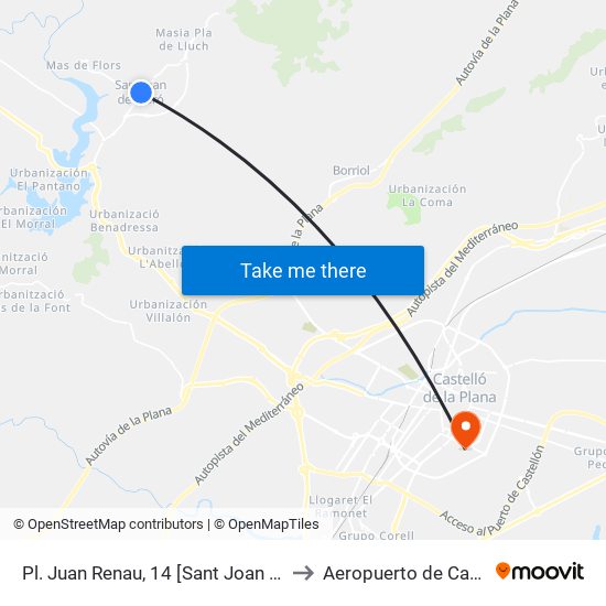 Pl. Juan Renau, 14 [Sant Joan de Moró] to Aeropuerto de Castellon map