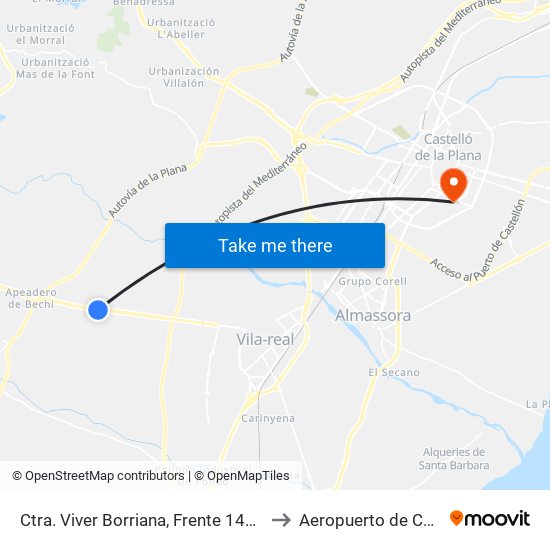 Ctra. Viver Borriana, Frente 141 [Vila-Real] to Aeropuerto de Castellon map