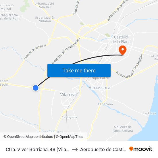 Ctra. Viver Borriana, 48 [Vila-Real] to Aeropuerto de Castellon map
