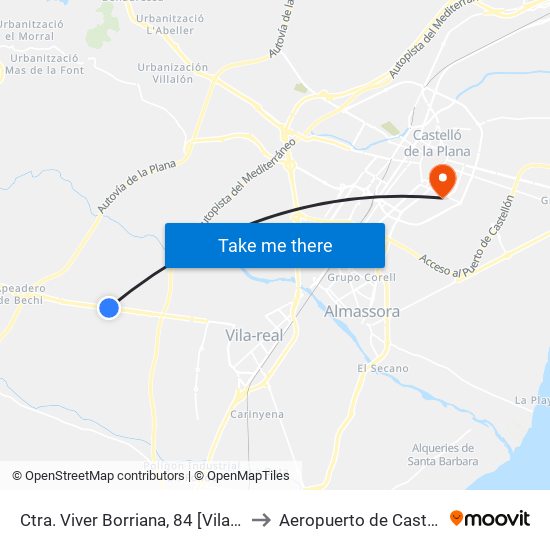 Ctra. Viver Borriana, 84 [Vila-Real] to Aeropuerto de Castellon map