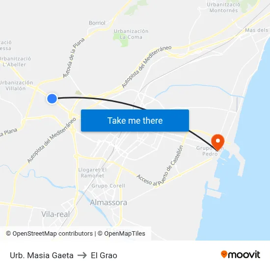 Urb. Masia Gaeta to El Grao map