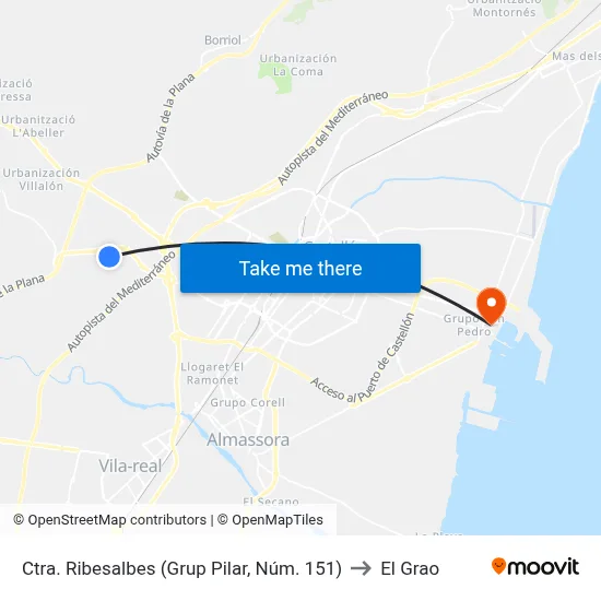 Ctra. Ribesalbes (Grup Pilar, Núm. 151) to El Grao map