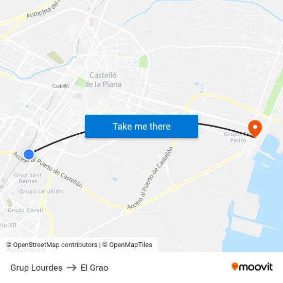 Grup Lourdes to El Grao map