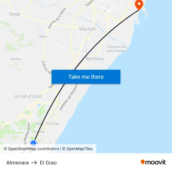 Almenara to El Grao map