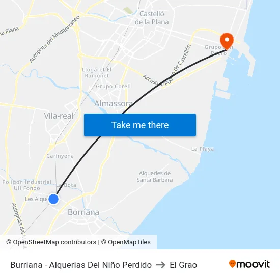 Burriana - Alquerias Del Niño Perdido to El Grao map
